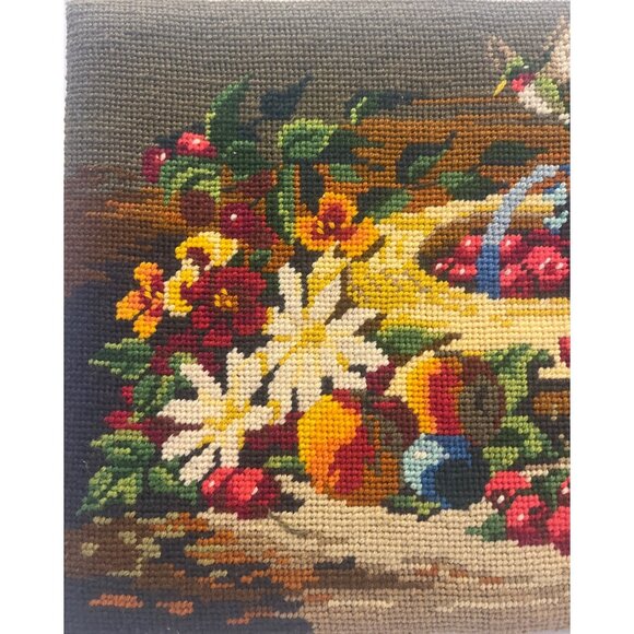 Finished Sunset Needlepoint Still Life Tapestry Hummingbird Flowers Basket Read - Picture 2 of 4